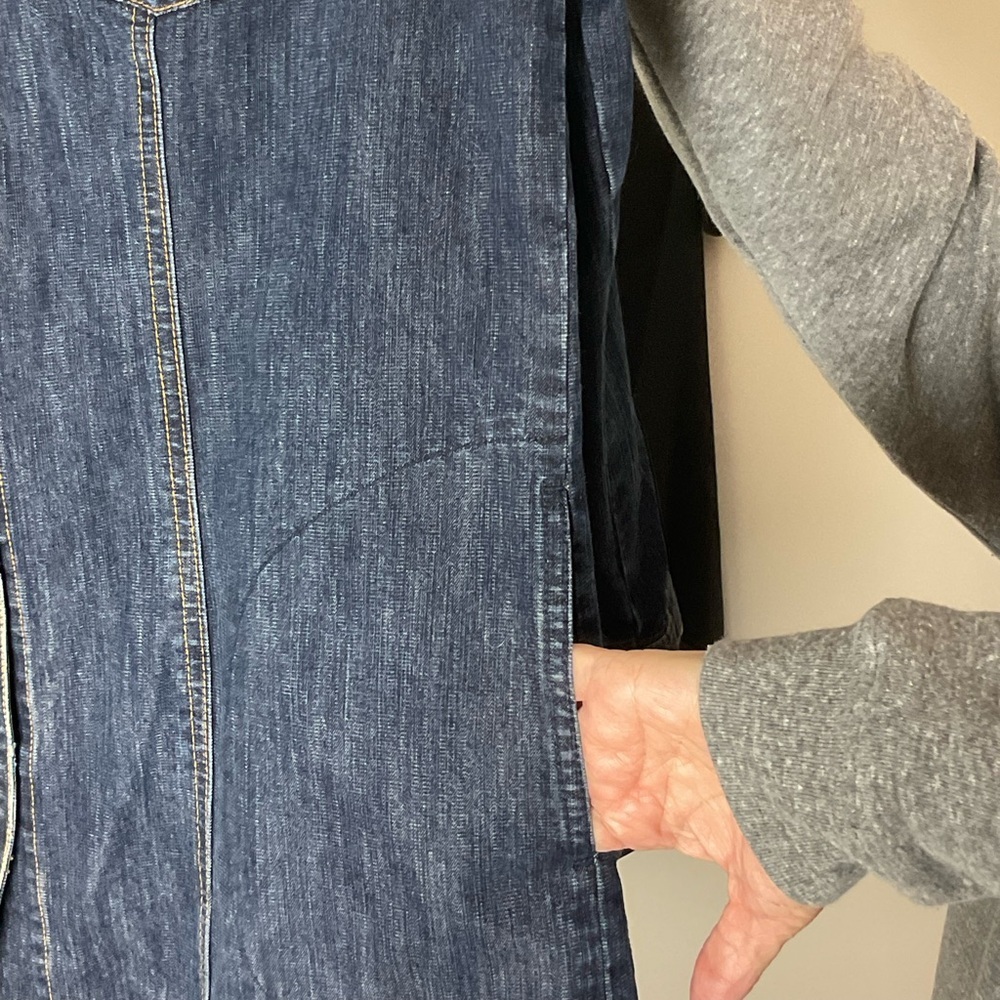 Chico's Dark Blue Denim Knee Length Jacket-Dress with Pockets Size Large - Picture 3 of 7